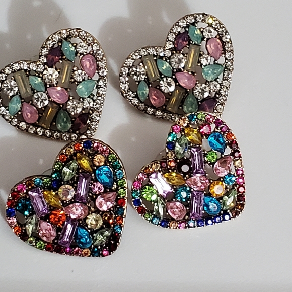 Hearts opalescent colorful earrings pierced Rhinestones crystals rhinestones - Picture 12 of 12
